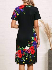 SHEIN Vestido corto elegante con estampado floral de verano - Multicolor - Ver 2