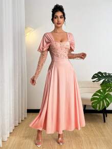 Modelyn 女式长袖单肩褶饰修身连衣裙 - 粉色 - 查看 8