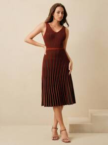 Anewsta Robe pull tricoté pour femme, style élégant de vacances sur la Côte d'Azur française - Tabac - Voir 4