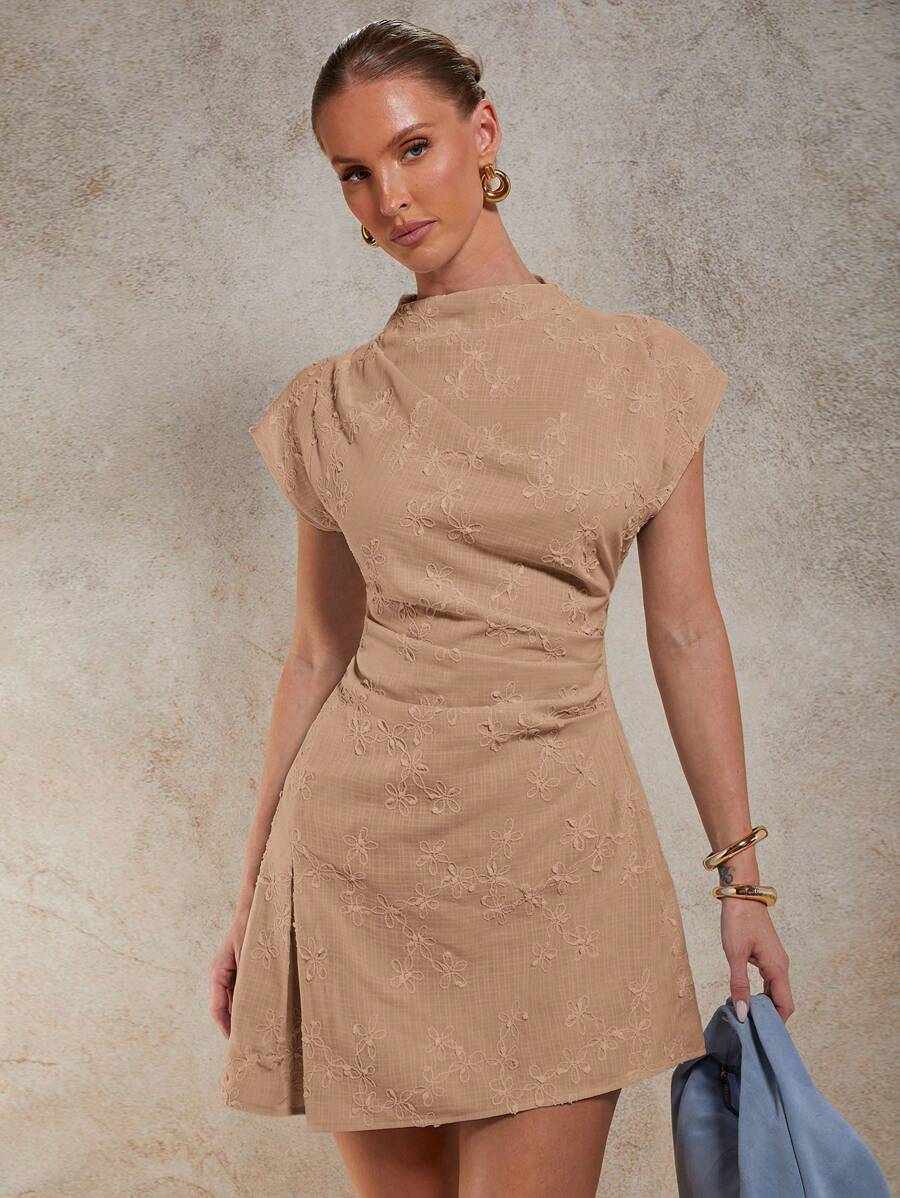 COSMINA Women's Fashionable & Elegant Embroidered Waist Mini Dress - Khaki - View 1