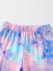 2pcs Girls Casual & Comfortable Tie-Dye Printed Cami & Shorts Set