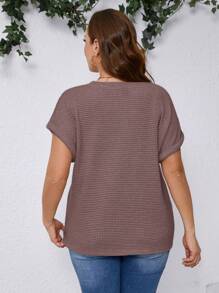 SHEIN Clasi Áo thun tay ngắn cổ tròn đơn giản giản dị cỡ lớn - Bụi hồng - Xem 3
