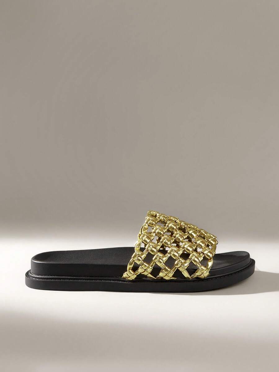 Solecia Damen Lässig Flach Slide Sandalen mit Hohldesign für den täglichen Gebrauch