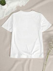 女士可爱兔子印花休闲圆领 T 恤，复活节，春夏