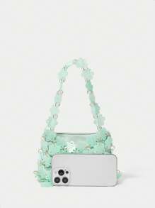 SHECARRY 女士花卉装饰时尚日常单肩包 - 綠色 - 查看 3