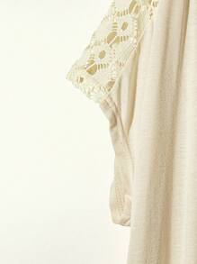 EMERY ROSE 夏季大碼女士實色V領蝙蝠袖休閒T恤 - 杏色 - 查看 6