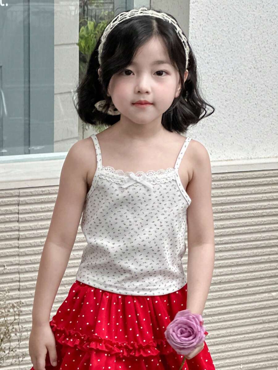 Dazy Kids Young Girls Ditsy Floral Knitted Top, Young Girl Autumn Clothing - White - View 1