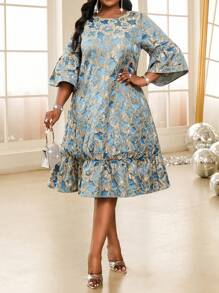 Fleurora Spring And Summer Elegant Modest Party Wedding Cocktail Party Concert/Music Festival Colorful Woven Jacquard Scoop Neck Ball Gown Flared Flounce Sleeve Midi Three Quarter Length Sleeve Plus Size Dresses Classy Outfits Elegant Women Dresses Birthday&Event Dresses Church Dresses Wedding Dresses Holiday Dresses Cruise Women Outfits Classy Outfits For Women Church Outfits Women Festival Outfits For Women Party Dresses For Women Women Summer Dresses Church Dresses For Women Concert Outfit Women Women Summer Clothes Birthday Outfits For Women Wedding Guest Dress Women Summer Dresses For Women