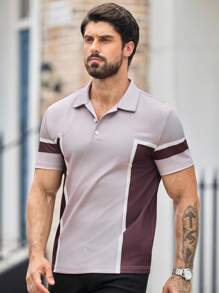 Manfinity NXTstreet Camisa polo de hombre casual con estampado de patchwork, ajuste regular, adecuada para uso diario - Multicolor - Ver 1