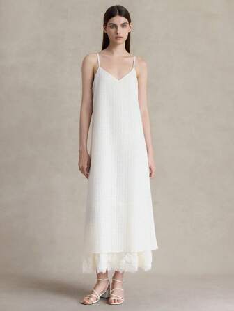 Briarwyn 优雅蕾丝拼布细肩带连衣裙，夏季女士夏季服装约会夜服装女士返校服装奶油黄