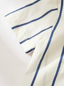 Cozy Pixies 2件套男宝宝彩色条纹领短袖开衫和松紧腰短裤套装，男宝宝夏季服装，男宝宝夏季套装，男宝宝条纹衬衫套装，男宝宝衣服，男宝宝亚麻套装