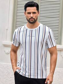 Manfinity VCAY Men Letter Graphic Striped Tee, Summer - White - View 5