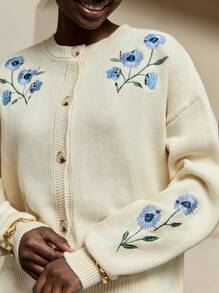 Bóhologie Blue Bloom Embroidered Knitwear Set – Cozy Sweater And Elegant Cardigan With Delicate Floral Detailing  Cardigans For Summer - Cream - View 6