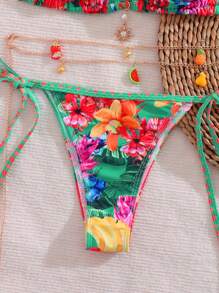 Swim Vcay 2pcs Spring Vacation Casual Digital Fruit & Flower Print Halter Bikini Set For Summer - Multicolor - View 10