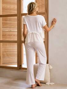 Lullawish Bohemian Casual Contrasting Color Loose Women Pajama Set