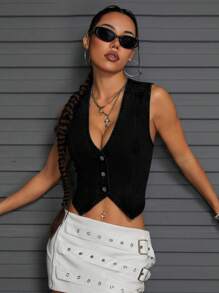SHEIN Tall Gilet di jeans senza maniche per donne