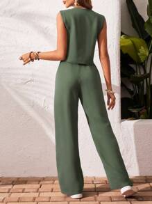 SHEIN Frenchy 2pcs/Set Women's Casual Single-Breasted Vest And Pants, Summer