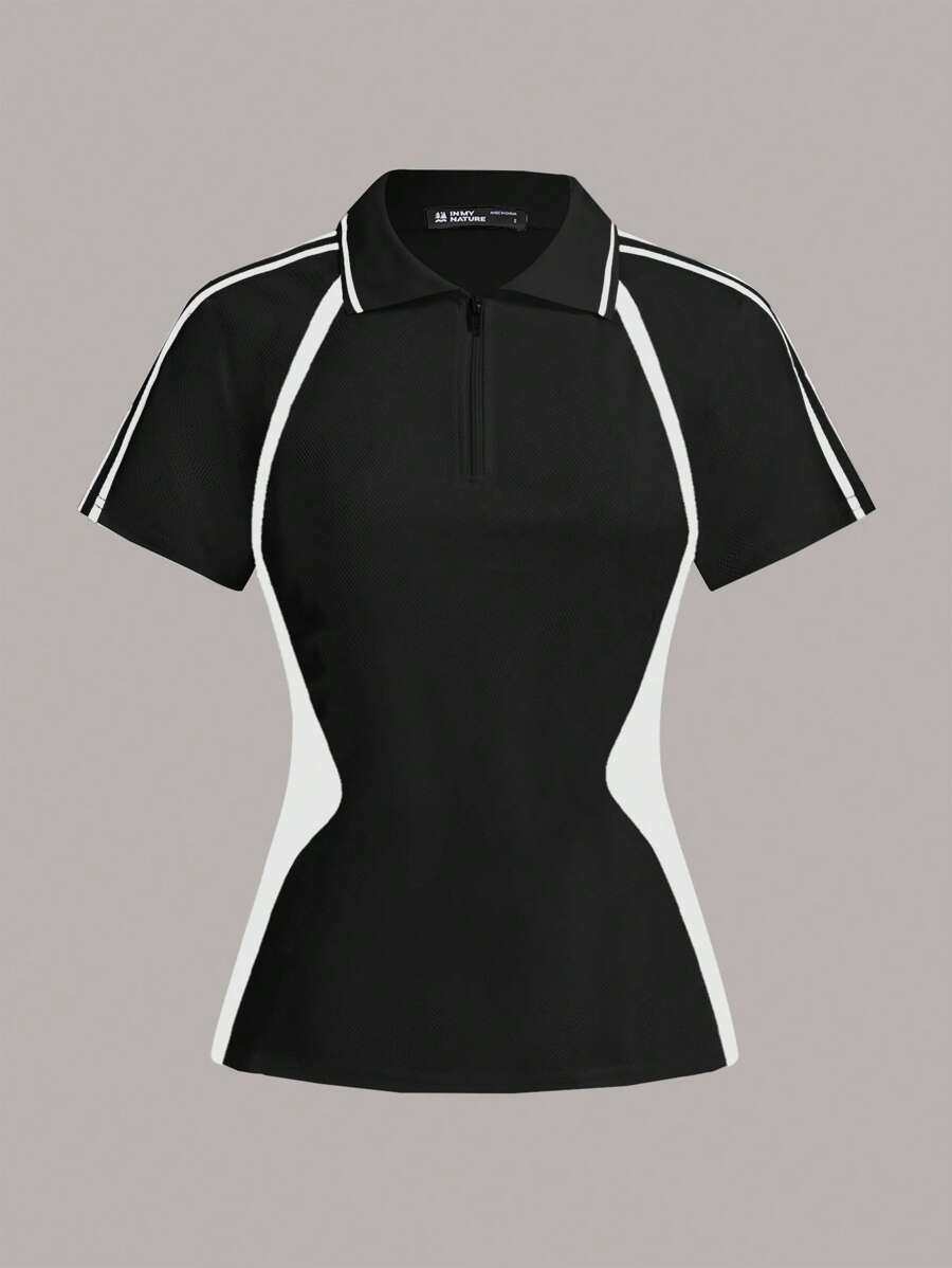 Exploreva XH047 运动瑜伽瘦身跑步户外T恤健身房女士上衣 - 黑色 - 查看 1