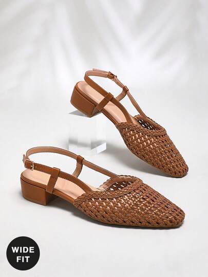 SHUZIA 女士宽版露跟日常简约可爱性感高跟鞋