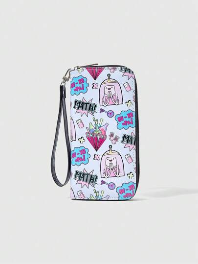 Adventure Time X ROMWE 1 pieza Cartera larga con estampado de números y personajes de dibujos animados coloridos y lindos