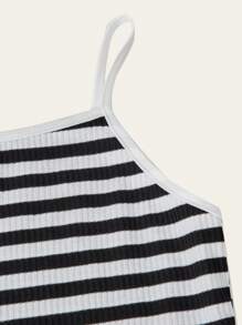 Explorewe 2件套青少年女孩简约条纹背心和休闲宽松裤套装 - 黑色 - 查看 3