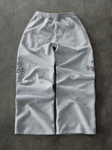 PAVTROS 男士刺绣串珠休闲宽松浅灰色长裤