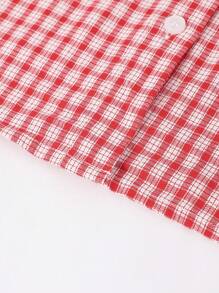 SHEIN Explorewe Blusa de cuadros rojos vintage para niña preadolescente, top casual de manga corta para volver al colegio 2025, adecuado para el estilo preppy y deportivo de los niños - Rojo - Ver 7