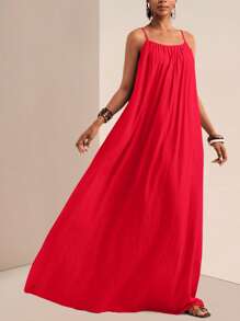 Zivah 2025 年夏季新品 - 音乐节、复活节、圣帕特里克节、西部风格、游牧风格、生日派对、毕业季、学生装、日常休闲、百搭百搭、休闲、邮轮旅行、海滩、日光浴、病毒式传播、细肩带、可调节扣、垂直纹理、宽松版型、卡其色女装 - 紅色 - 查看 7