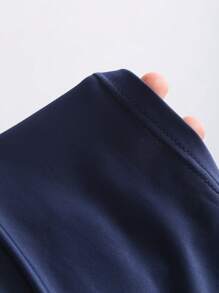 Sweetra Women Spring/Summer Off Shoulder Green Solid Color Soft Fabric Sexy Daily Commute Top With Golden Decoration - Navy Blue - View 6