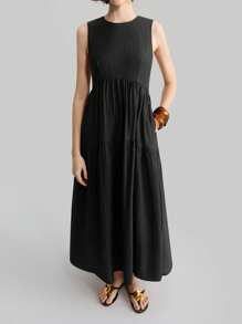 Ontre 2026春夏女装商务休闲日常通勤优雅海滩度假风连衣裙，适合婚礼宾客、乡村音乐节、早午餐、机场、办公室休闲场合，宽松无袖简约连衣裙，带口袋，极简时尚，感恩节、圣诞节等场合皆宜。 - 黑色 - 查看 3