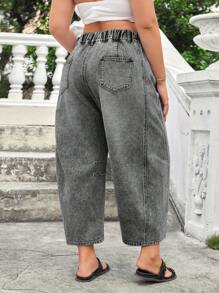 EMERY ROSE Plus Size Women Pocket Tapered Casual Loose Fit Jeans - Dark Grey - View 2