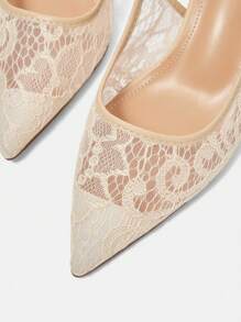 CUCCOO HITCHD Giày nữ mùa hè mới thêu ren gót nhọn thanh lịch lãng mạn lưới ren màu mơ Giày cao gót nữ Giày cao gót hở mũi Giày cô dâu Hẹn hò Trang phục thanh lịch Mùa cưới Bữa tối - Màu be - Xem 10