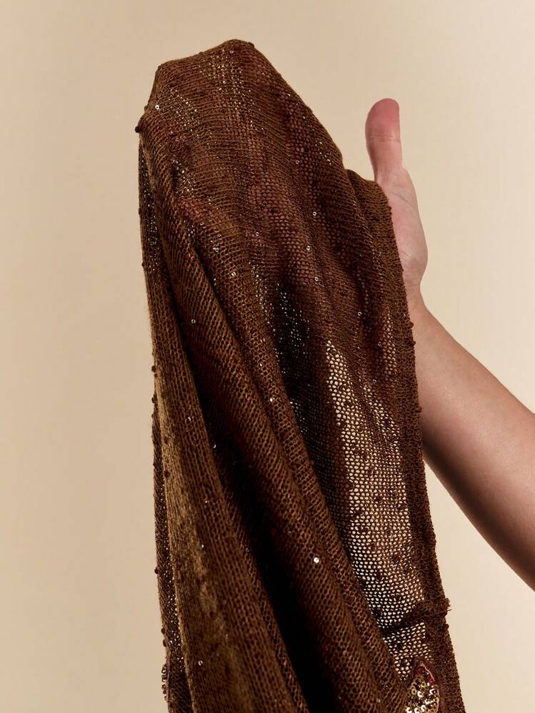 SHEIN BAE Women's Solid Brown/Coffee Bodycon Fitted Mesh Crochet Starfish Decor Mini Dress, Vacation Beach Dress, Crochet Dress, Summer Dress,Boho Clothes Women - Brown - View 7