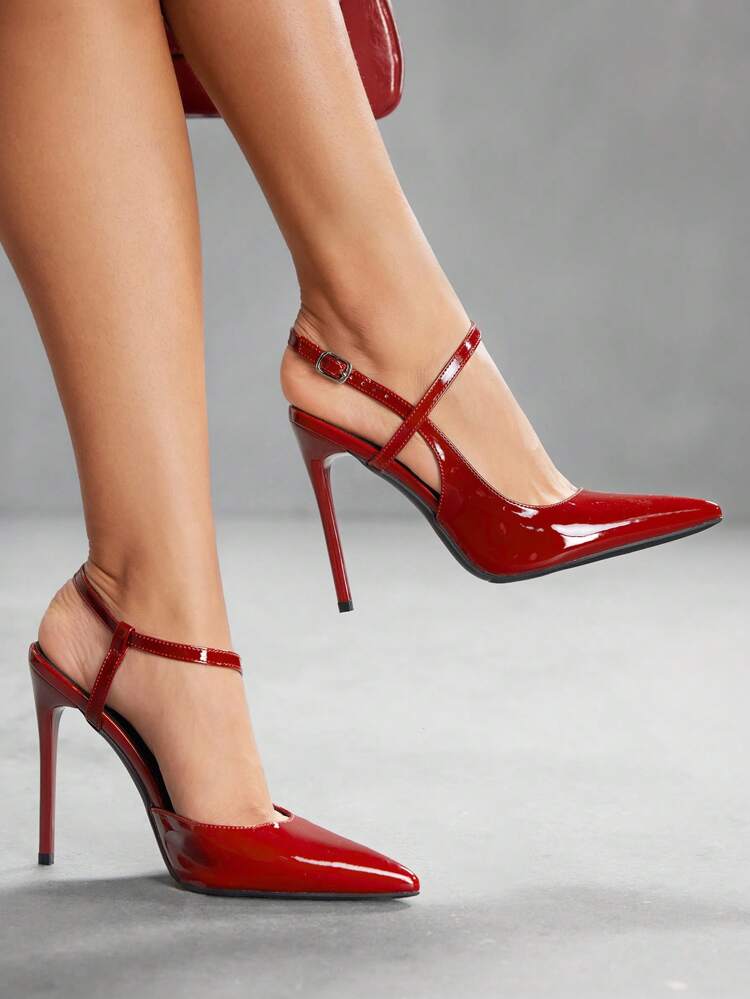 CUCCOO SZL Pointed Toe Stiletto High Heel Wine Red Fashionable Sexy Clubwear Party Runway Strappy Super High Heel Pumps Shoes For Women For Christmas Spring Shoes