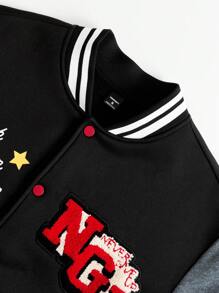 PAVTROS Manfinity Streetrush Men Slogan Print Long Sleeve Single-Breasted Casual Baseball Jacket, Fall - Multicolor - View 3