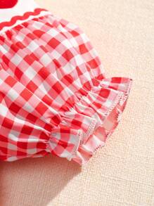 SHEIN 女童日常穿搭圆领编织复古格子字母刺绣短袖紧身衣 - 彩色 - 查看 7