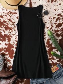 SHEIN LUNE Váy không tay họa tiết cờ Hoa Kỳ đơn giản giản dị dành cho nữ, phù hợp cho mùa hè, lễ hội âm nhạc, ngày độc lập - màu đen - Xem 3