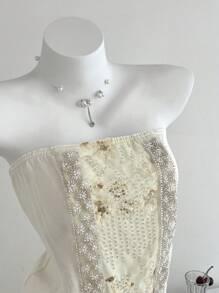 Elamini 女士亮片装饰露肩迷你连衣裙 - 杏色 - 查看 2