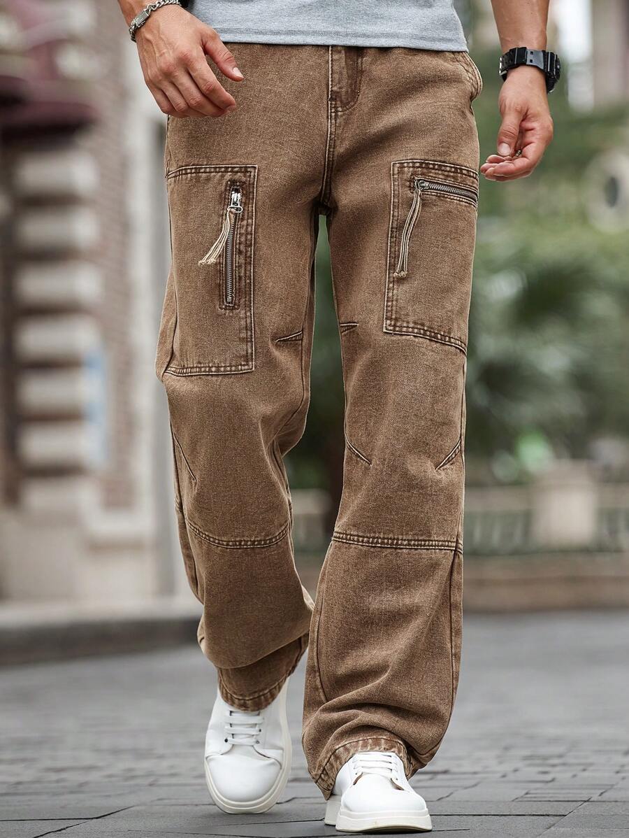 Manfinity Homme 男士纯色口袋休闲百搭街头风格牛仔裤