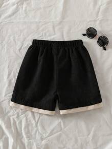 小男孩字母印花松紧腰宽松休闲短裤 - 黑色 - 查看 2