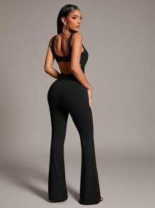 Radiana 女式纯色露背无袖喇叭连体裤 - 黑色 - 查看 5
