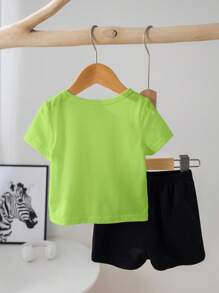 Leap Crew Conjunto de camiseta de manga corta con cuello redondo y estampado de dinosaurios y pantalones cortos con estampado gráfico de nombre de ciudad, estilo casual y elegante para bebé niño, apropiado para primavera/verano - Multicolor - Ver 3