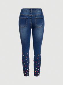 SHEIN BAE 女士牛仔裤，Selenza 十二生肖系列 - 五月诞生石：祖母绿，工艺系列，优雅通勤与休闲，高贵，健康，治愈，鼓舞人心，团结和同理心 - 藍色 - 查看 9