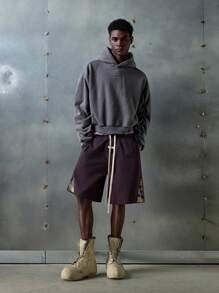 NEON BLANC 男士街头时尚编织闪亮刺绣短裤，适合夏季 - 鏽棕色 - 查看 7