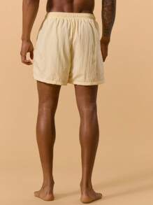 Musero Embroidery Elasticated Swim Short Drawstring Waistband Spring Summer Vacation Holiday Swimwear Poolside Beach - Yellow - View 4