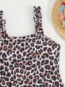 SHEIN Girl Teens' Mermaid Scale Print One-Piece Swimsuit With Mesh Skirt