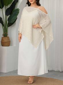Modelyn Conjunto de 2 piezas de talla grande elegante con hombros oblicuos de ganchillo para primavera/verano - Beis - Ver 5