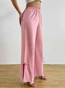 Roylia Women's Solid Color Elastic Waist Straight Loose Casual Pants