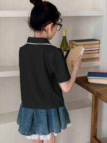 DAZY 青少年女孩休闲T恤，秋季服装 - 黑色 - 查看 4