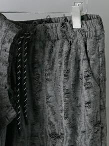 SHEIN Manfinity Dauomo Men's Minimalist Ripped Round Neck Tank Top And Shorts Set, Casual Outfit, Cozy Outfits - Black - View 5